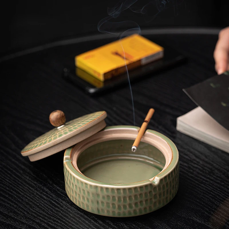 

Retro Pottery Cigar Ashtray Ceramic Home Ash Tray Outdoor Luxury Hold 3 Cigars Cigarette Ashtrays Cigars Accessories With Cover