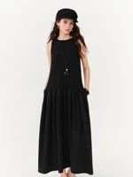 FSLE Women's Minimalist Commute Sleeveless Crew Neck Slim Fit Tank Dress 2026 Summer New Arrival Elegant Black Long Daily Dress - Image 4