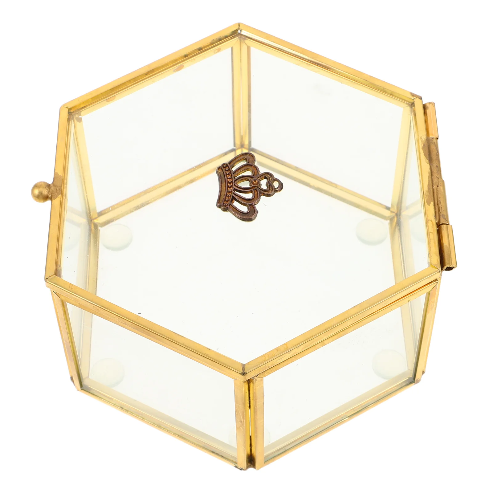 

Clear Glass Jewelry Display Box with Copper Frame Spacious Organizer for Rings Necklaces Women Girls Decorative Keepsake Case