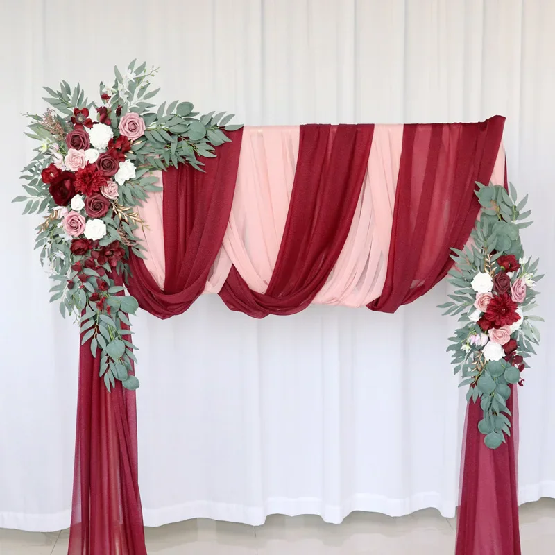 2pc Arco di nozze Composizione floreale Rosa Fiore artificiale Paese Cerimonia di nozze Ghirlanda floreale Decorazione dello sfondo del ricevimento