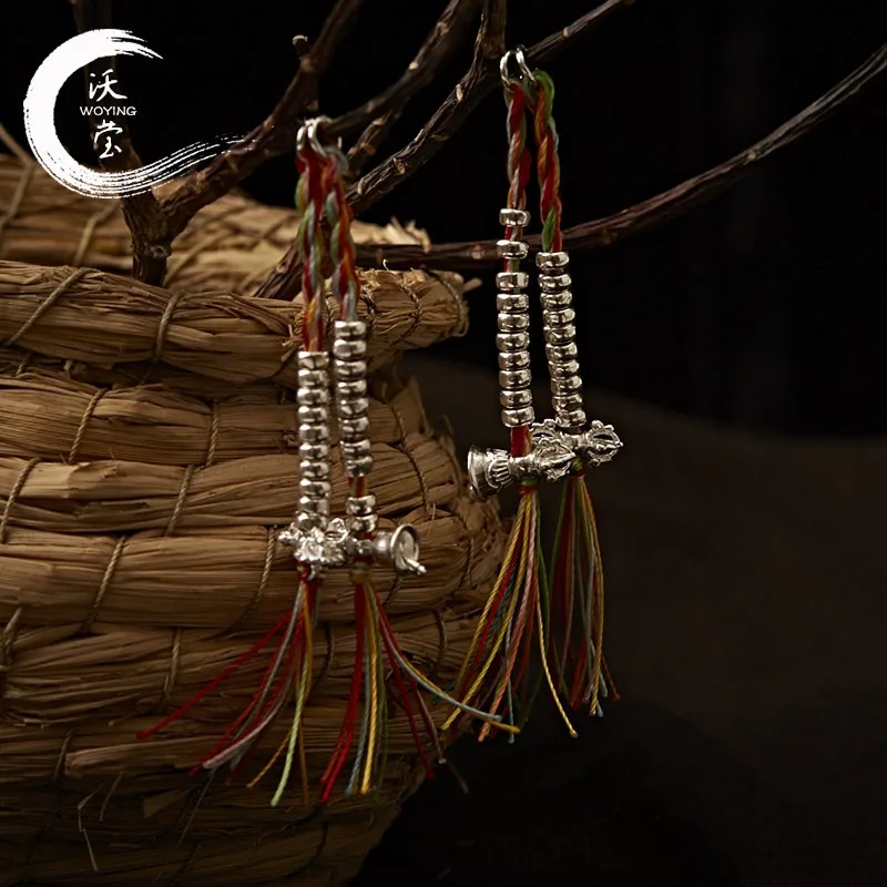 Tibetan Silver Bell Vajra Colorful Mala Counter Side Clip Beads for 108 Wenwan Bracelet Unisex Handmade Daily Wear Jewelry Gift
