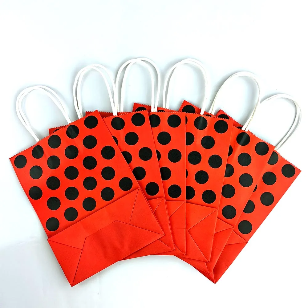 10/30/50pcs Ladybug Paper Bags Ladybug Themed Birthday Party Decor Gift Bag Red Black Polka Dots Paper Bag Holiday Party Supplie