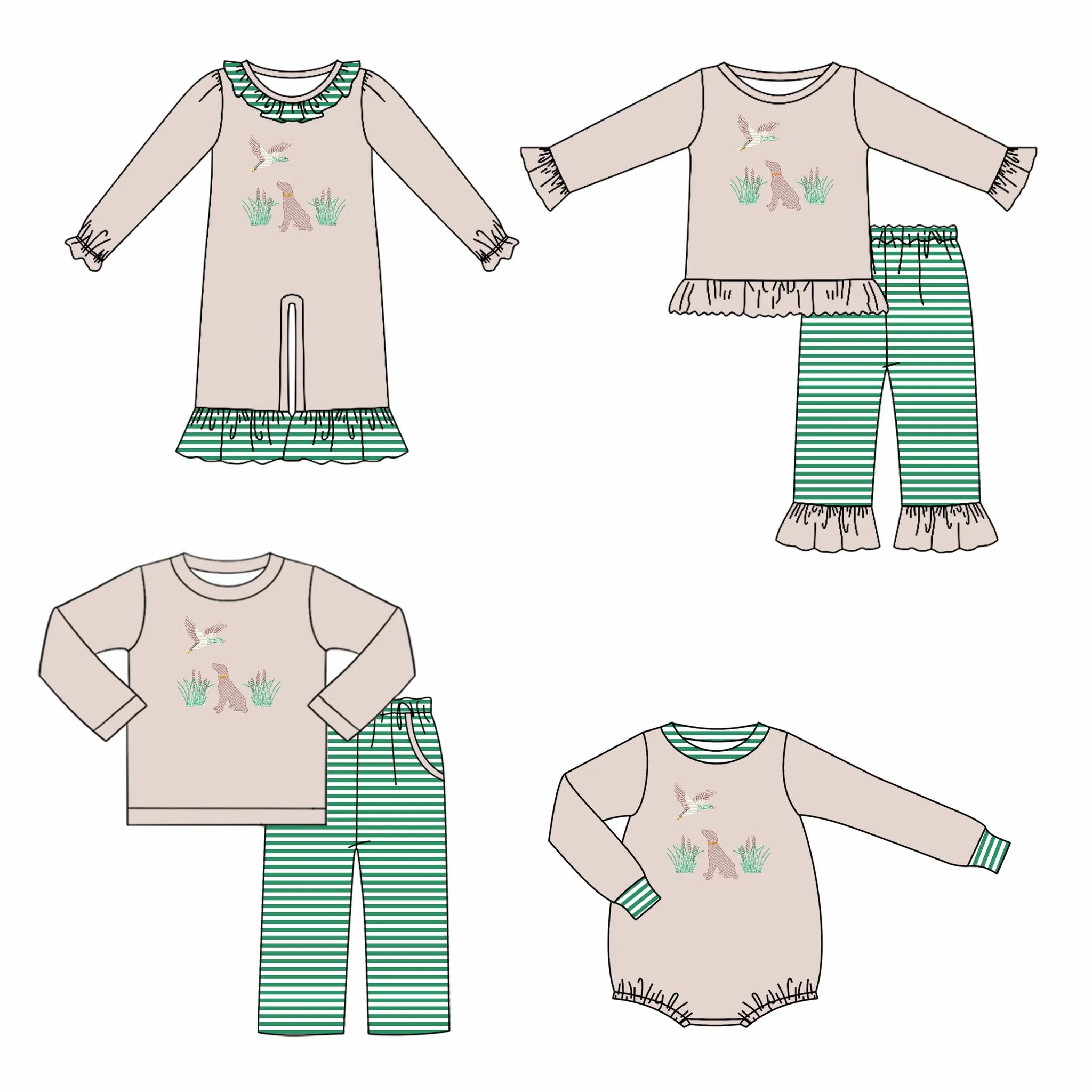 

autumn clothes wholesale huntin collection puppy wild duck print long sleeve trousers two piece set newborn romper girls suit