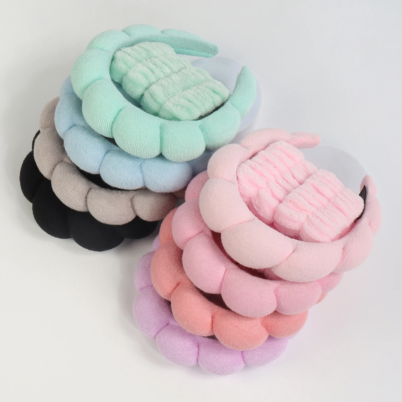 

1/3Pcs Fashion Microfiber Washing Wristbands Scrunchies Puffy Headband Spa Bubble Headband for Washing Face Makeup Shower