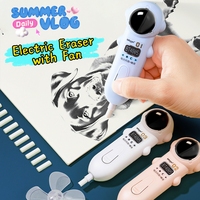 Cute Astronaut Electric Eraser with Fan Portable Battery-Powered Correction Tool for Sketching Painting Student School Supplies