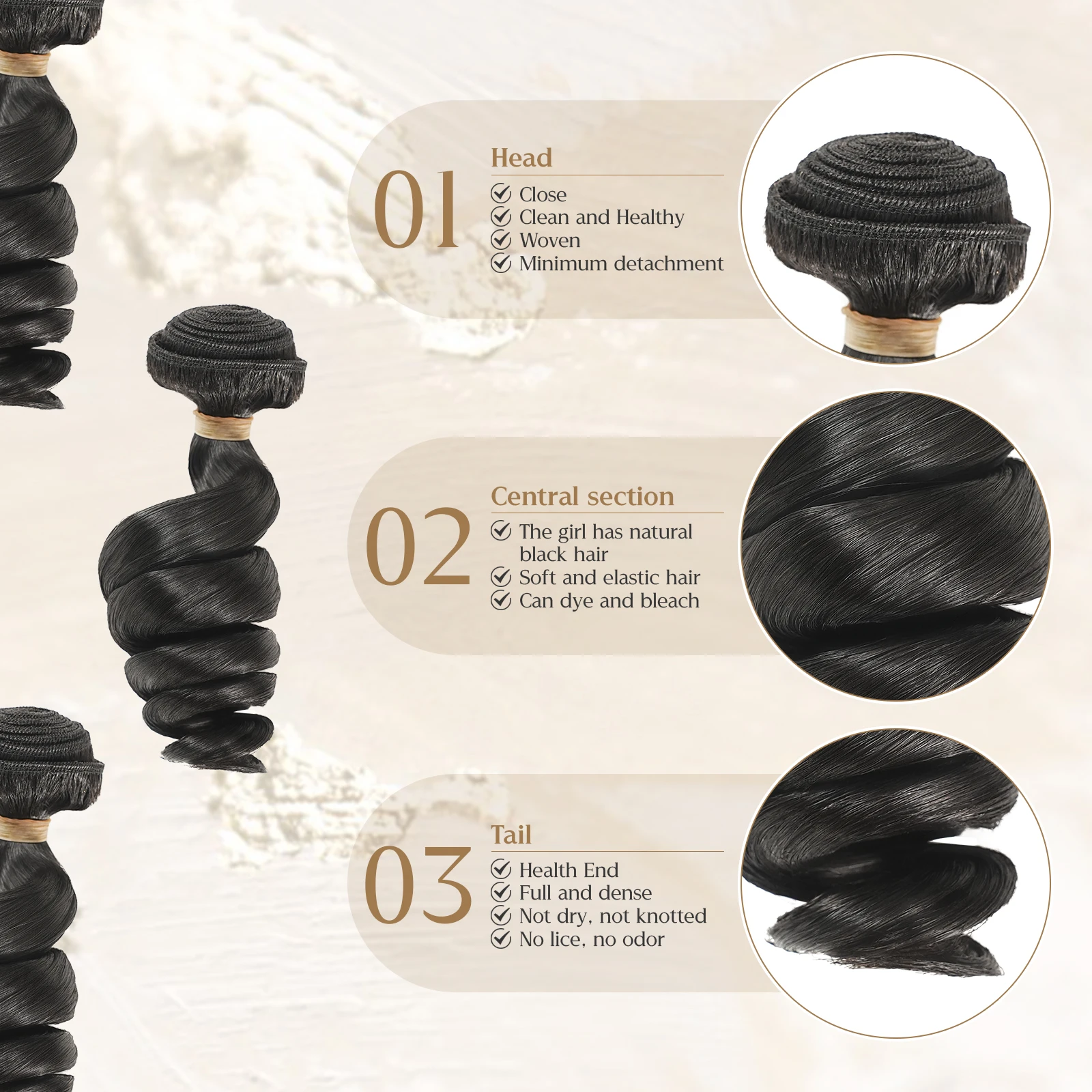 Wacur 12A حزمة موجة فضفاضة شعر بشري حقيقي مضفر تمديد 12-30 بوصة أسود طبيعي 100% عذراء شعر ريمي تمديد للمرأة