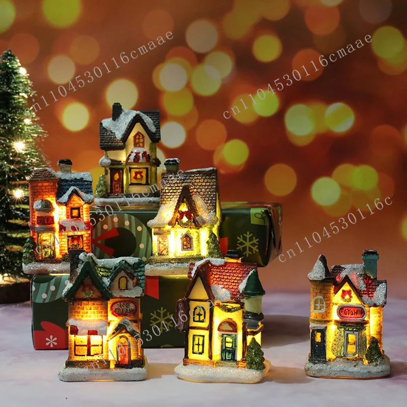 

Christmas ornaments resin luminous micro landscape small house Christmas decoration small ornaments gift supplies