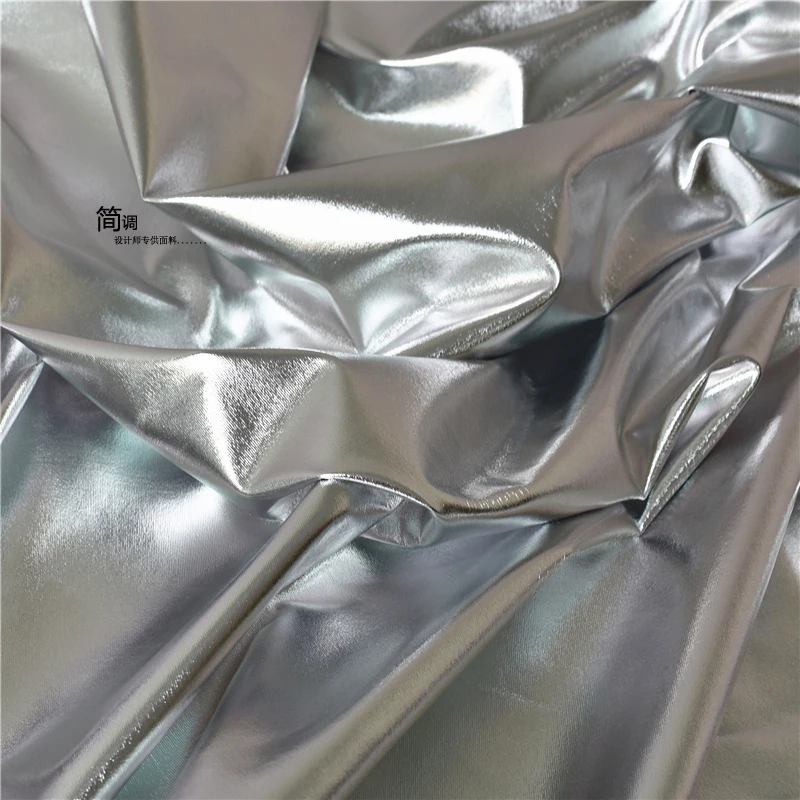 Silver Faux Leather Fabric Elastic Mirror Coating Metallic Technology Children\'s Clothing Design Curtains Apparel Wholesale