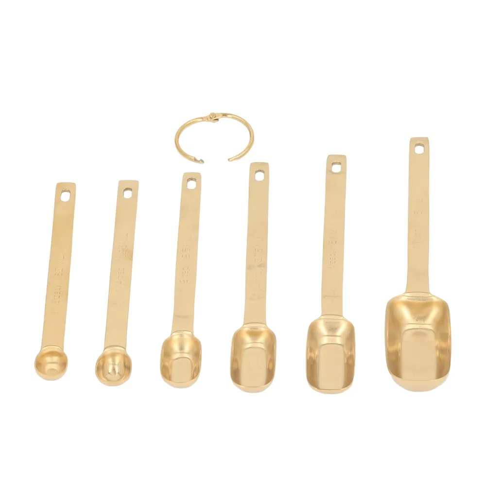 Stainless Steel Measuring Spoon Set Gold Silver Removable Clasp Measuring Spoons Square Shape Clear Marking