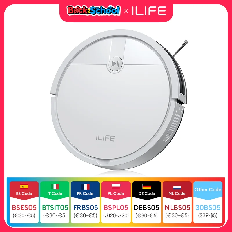  Robot aspirador ILIFE V2, tiempo de ejecución de 120 minutos, aspirador robótico autocargable, delgado, silencioso, ideal para pelos de mascotas y suelos duros