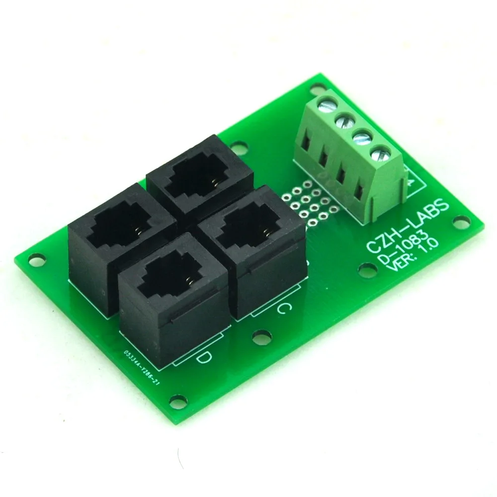 

CZH-LABS RJ9 4P4C Jack 4-Way Buss Breakout Board, Terminal Block, Connector.