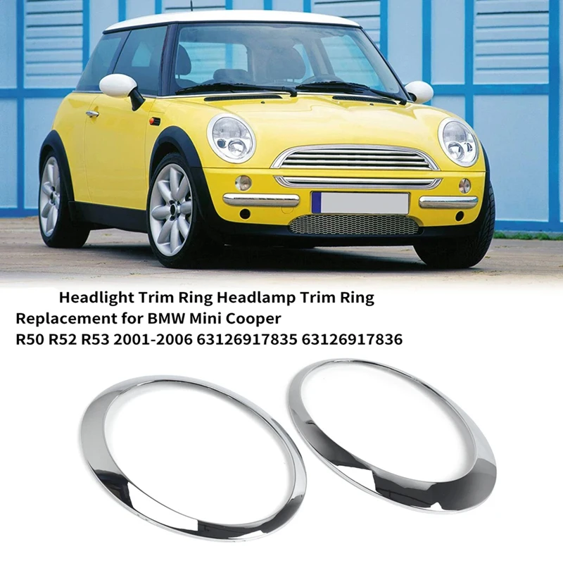 Headlight Trim Ring Headlamp Chrome Frame For BMW Mini Cooper R50 R52 R53 2001-2006