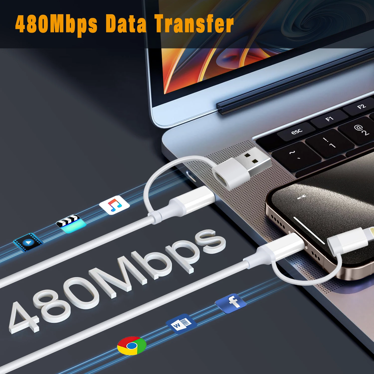 Kabel USB typu C do USB typu C 4-w-1 66W z szybkim ładowaniem PD i transmisją danych do iPhone 15/16/17 Pro Max, iPad, Xiaomi, Samsung Tablet, 1M — zdjęcie produktu 4