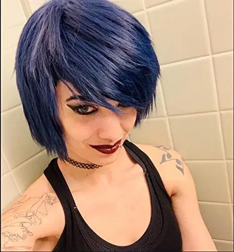 Cosplay Wig Short Dark Blue Heat Resistant Anime Full Synthetic Hair