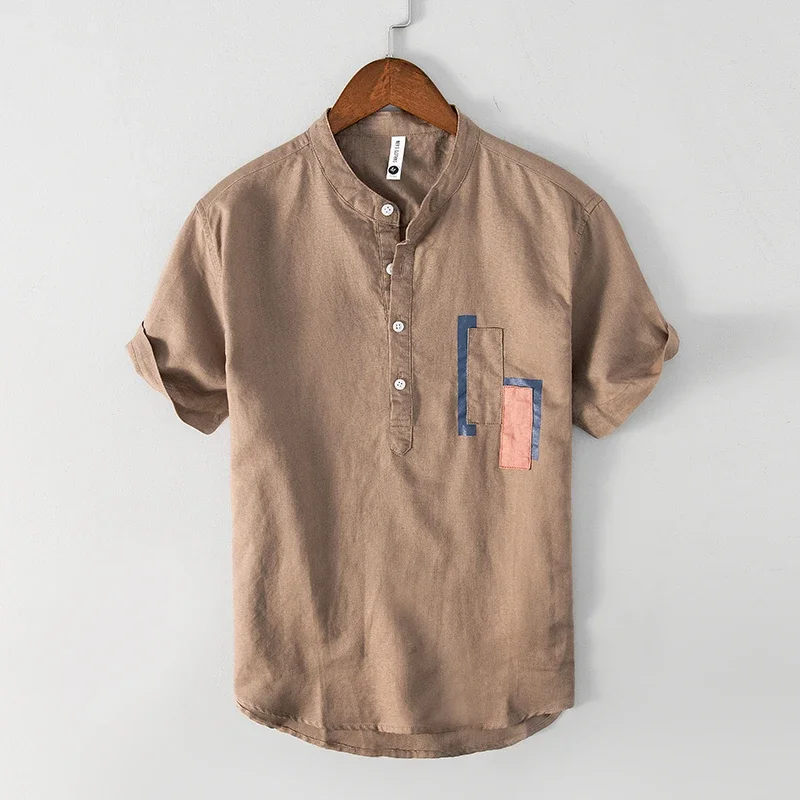 High Quality Linen 2024 New Summer Cotton and Linen Short Sleeve Fashion Handsome with All The Trend Linen Shirt