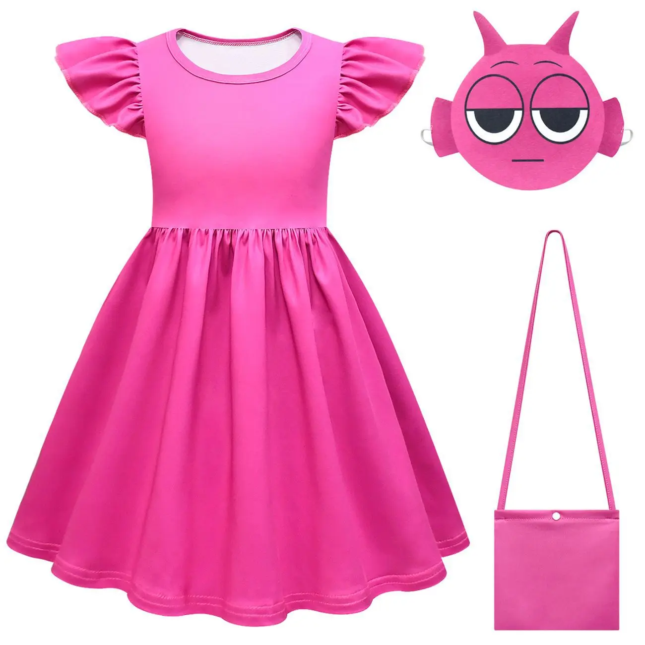 Summer Sprunki Costume Kids Cosplay Dress Girls Dress Flying Sleeved Dress with Mask For Birthday Carnival Halloween Clothes