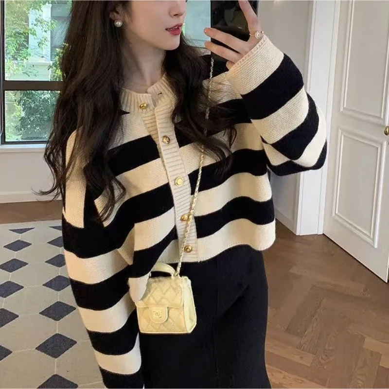 Sweater for Women Striped Women Coat Single-breasted Cardigan Women Tops Long Sleeve Sweater Autumn and Winter Knitted Cardigan