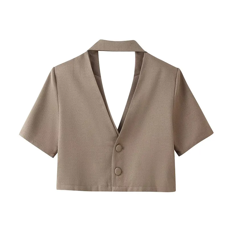TFAFXY 2026 Summer Women Chic Commute Short Sleeve Blazer Backless V-Collar Blazers Office Lady Elegant Leisure Blazers