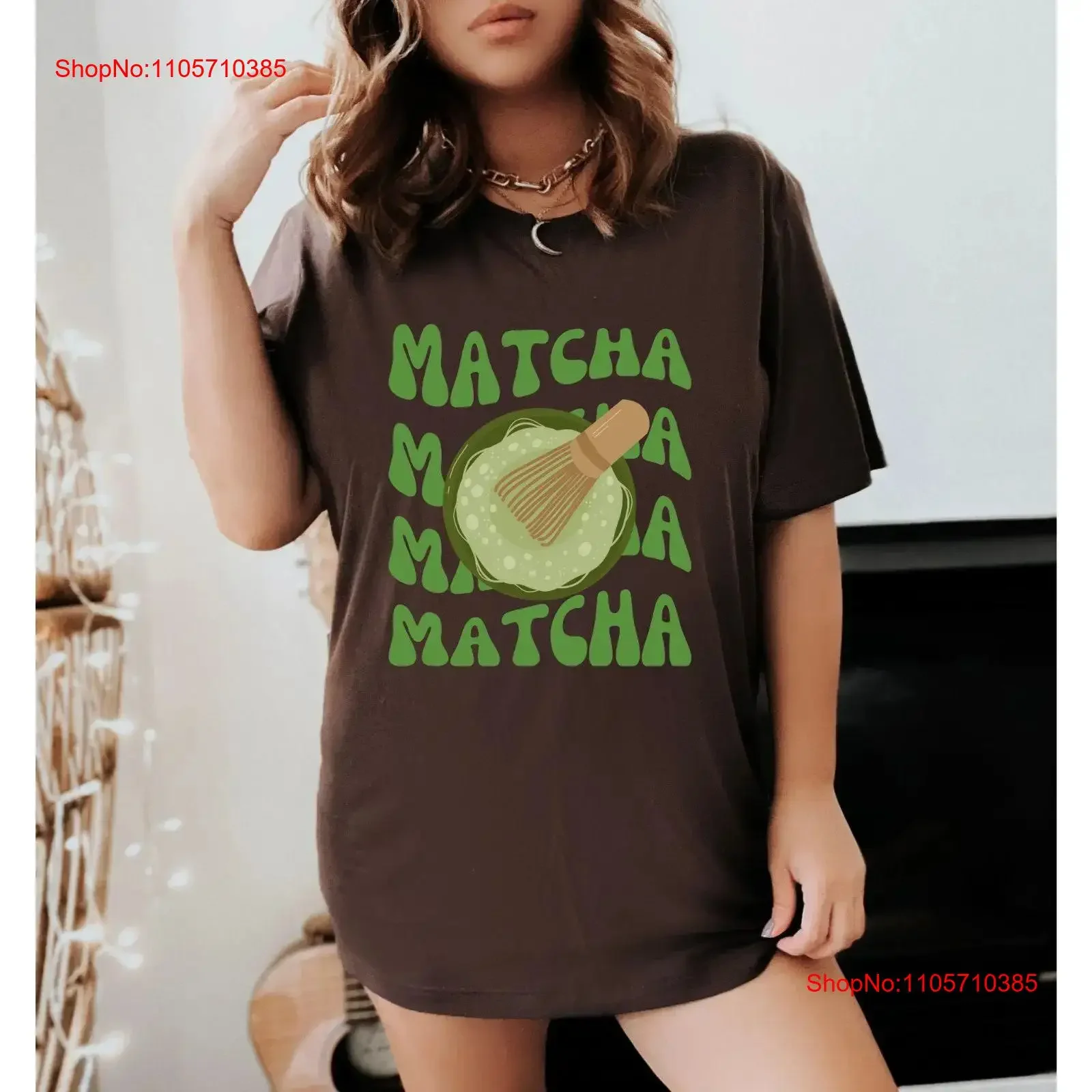 Matcha T-Shirt Green Tea Milk Retro Groovy Lover Vintage Washed Fashion Streetwear Weich Atmungsaktiv Grafik Bequem