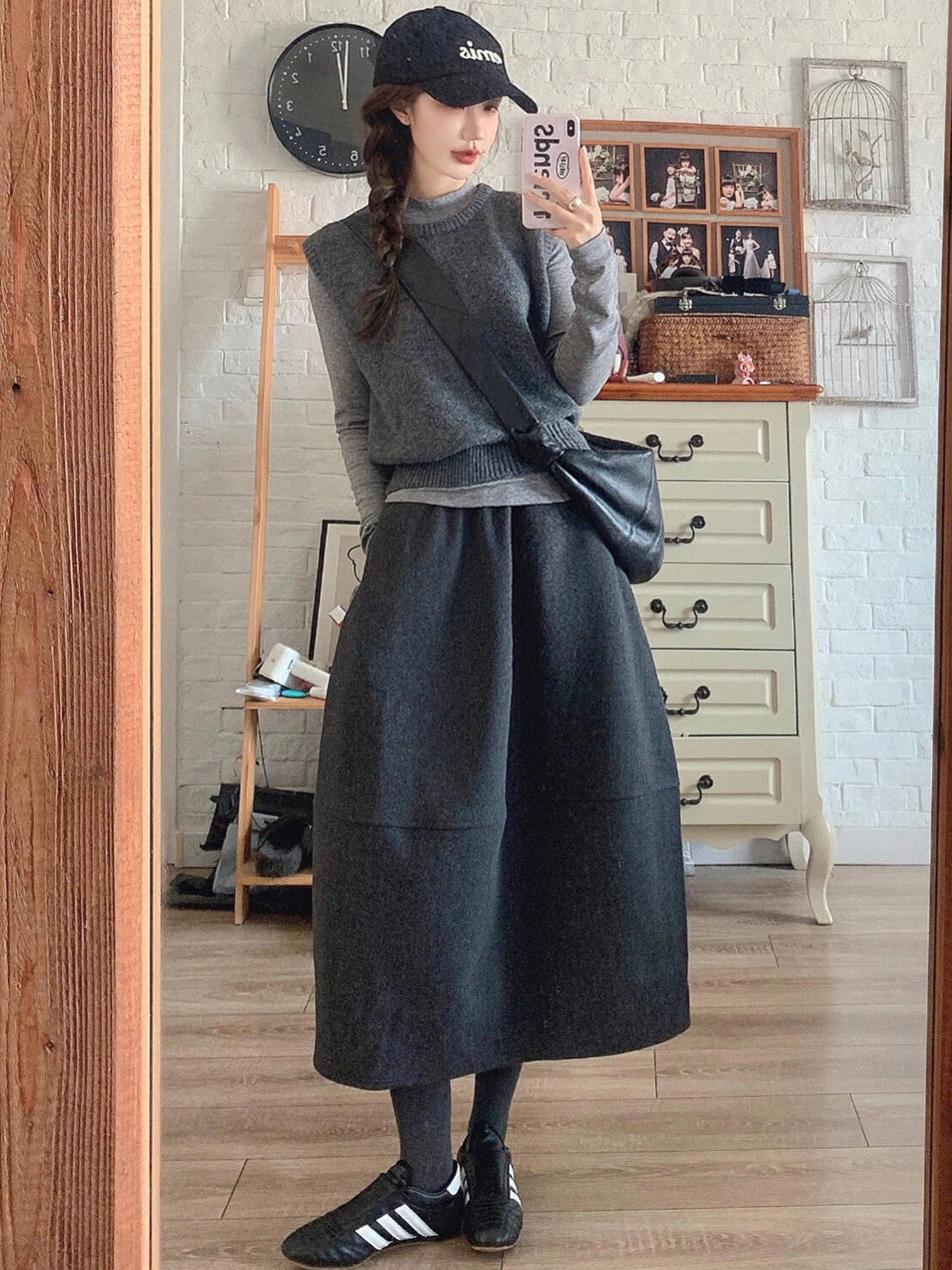 

Faionable Retro Slimming Woolen Bloomer Skirt Women's Autumn Winter Mid-Length A-Line Skirts High Waist Umbrella Skirts