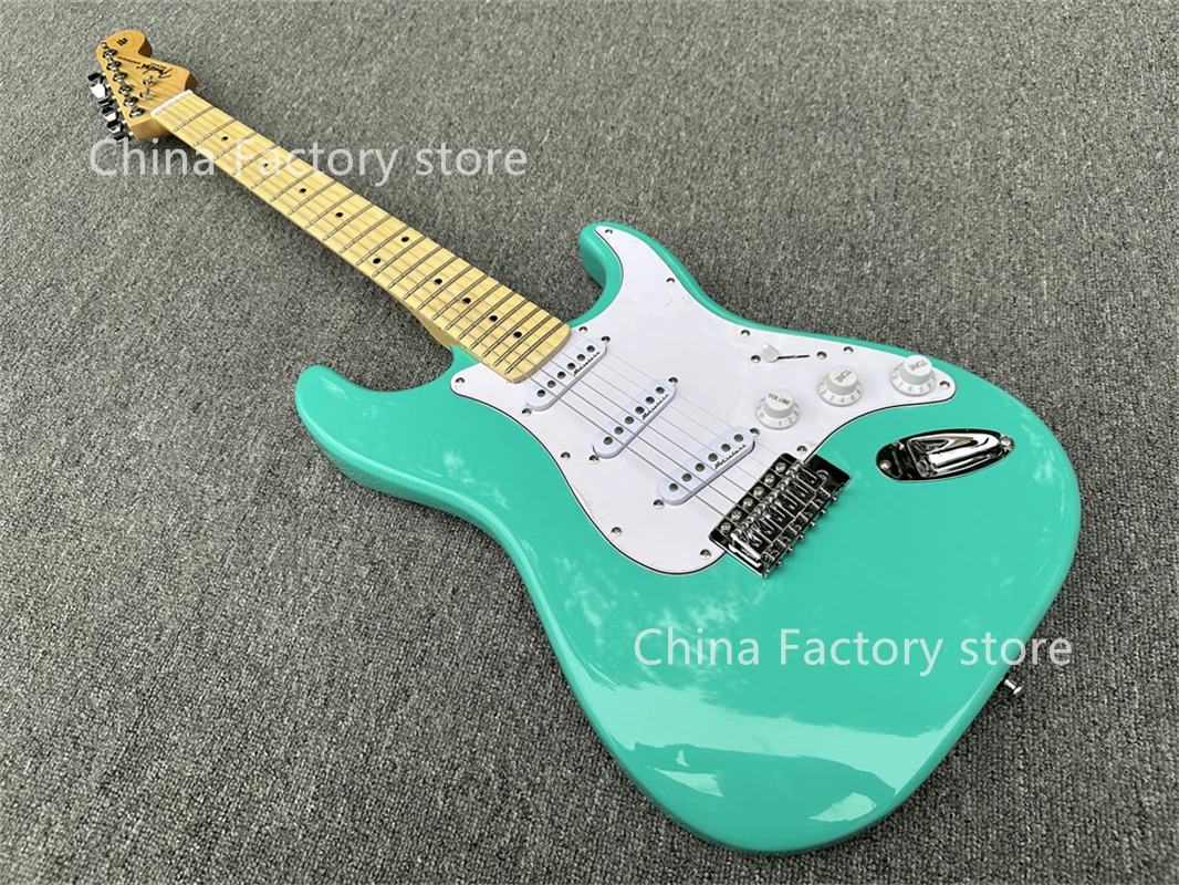 Factory light green 6-string electric guitar maple fingerboard chrome hardware SSS pickup can be customized