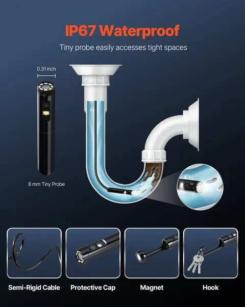 Câmera BoreEndoCamera de lente dupla para Android IOS e cabo cobra de 10 pés