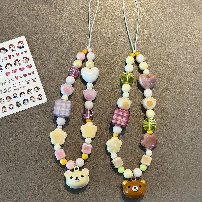 Rilakkuma Ins Aesthetic Beaded Phone Strap Cute Camera Lanyard Anti-Lost Charm for Couples Men Women