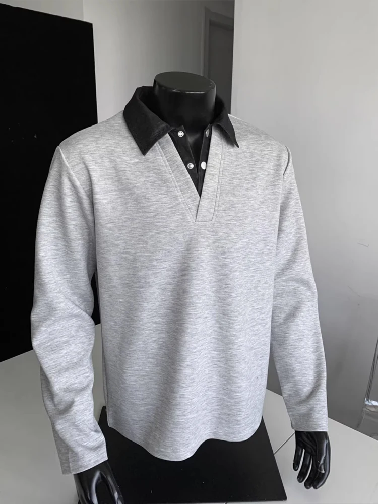 Bla American Sle Faux Two-Piece Sweatirt Men's Long Sve Collared T-irt Casual Autumn Trendy Brand Haome Versati...