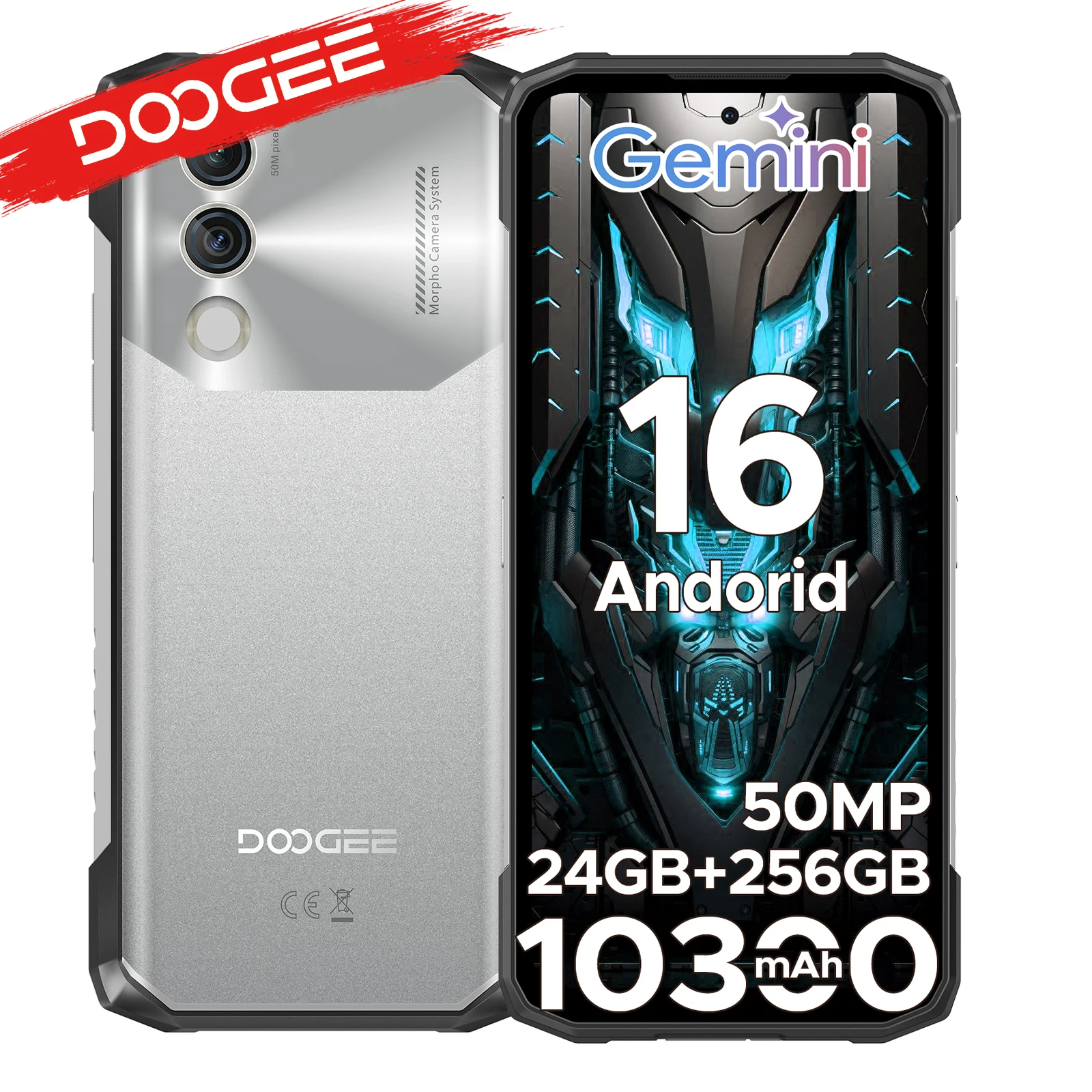 DOOGEE Blade10 Power Rugged Phone Android 16 Gemini AI 10300mAh Battery 6.6" 24GB RAM(6+18) 256GB ROM With Google Play NFC Phone