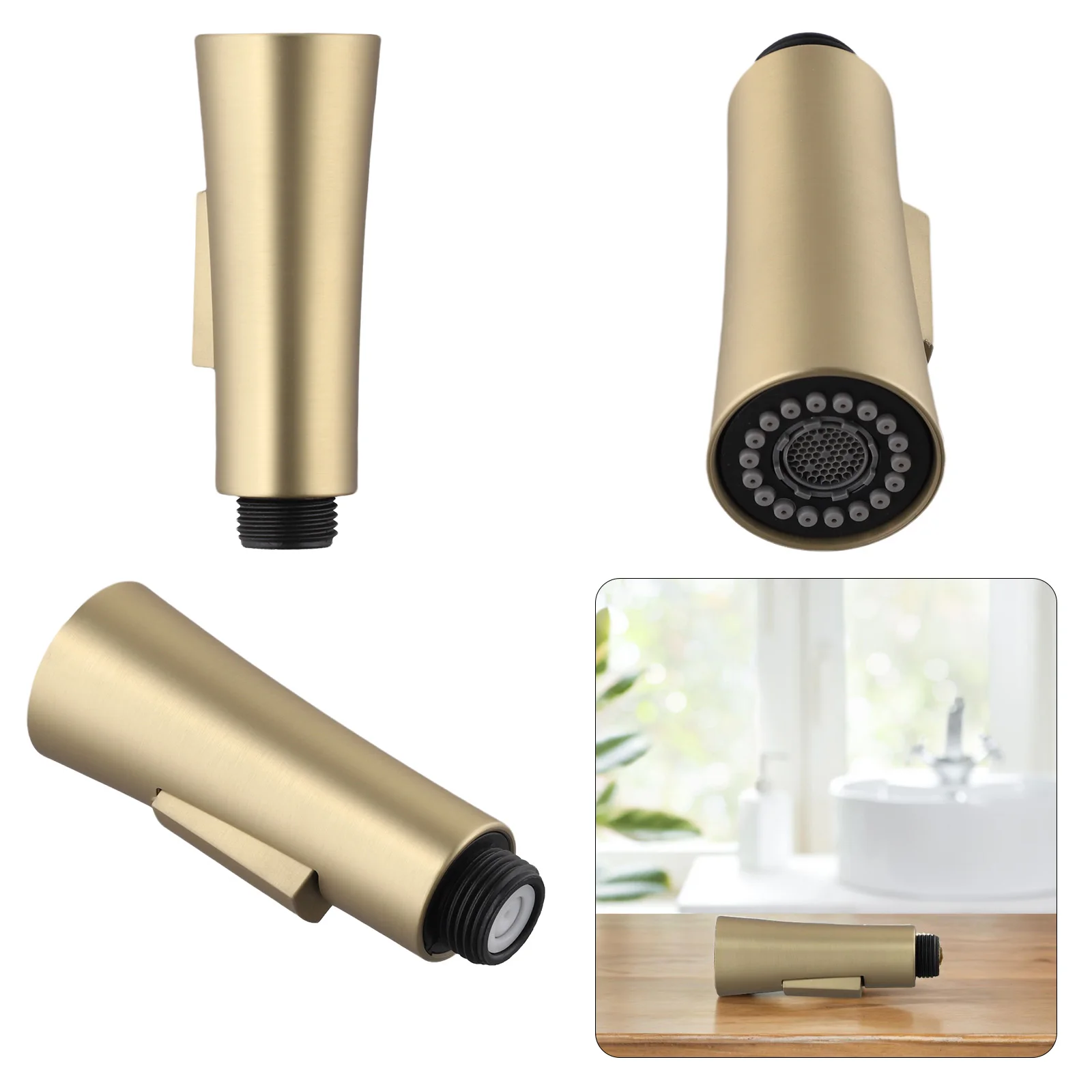 

1.8GPM Pull Out Faucet Sprayer Nozzle Column Brushed Gold Kitchen Sink Water Saving Shower Spray Head Bathroom Sink Tap