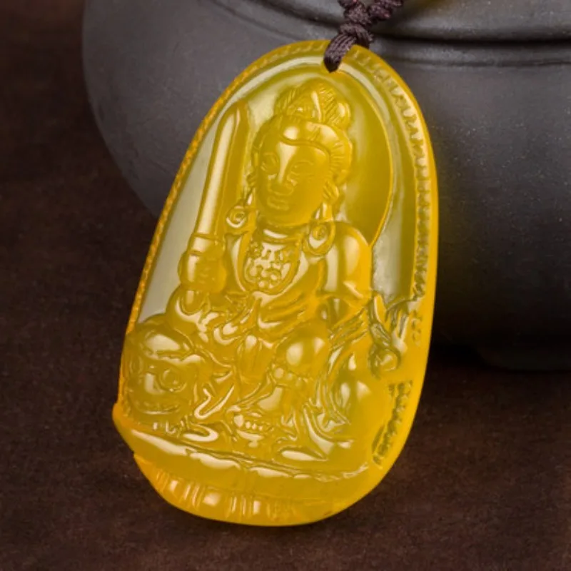 Natural Yellow Agate Eight Patron Saints Manjushri Bodhisattva Chalcedony Pendant Fashionable Men and Women of The Same Style