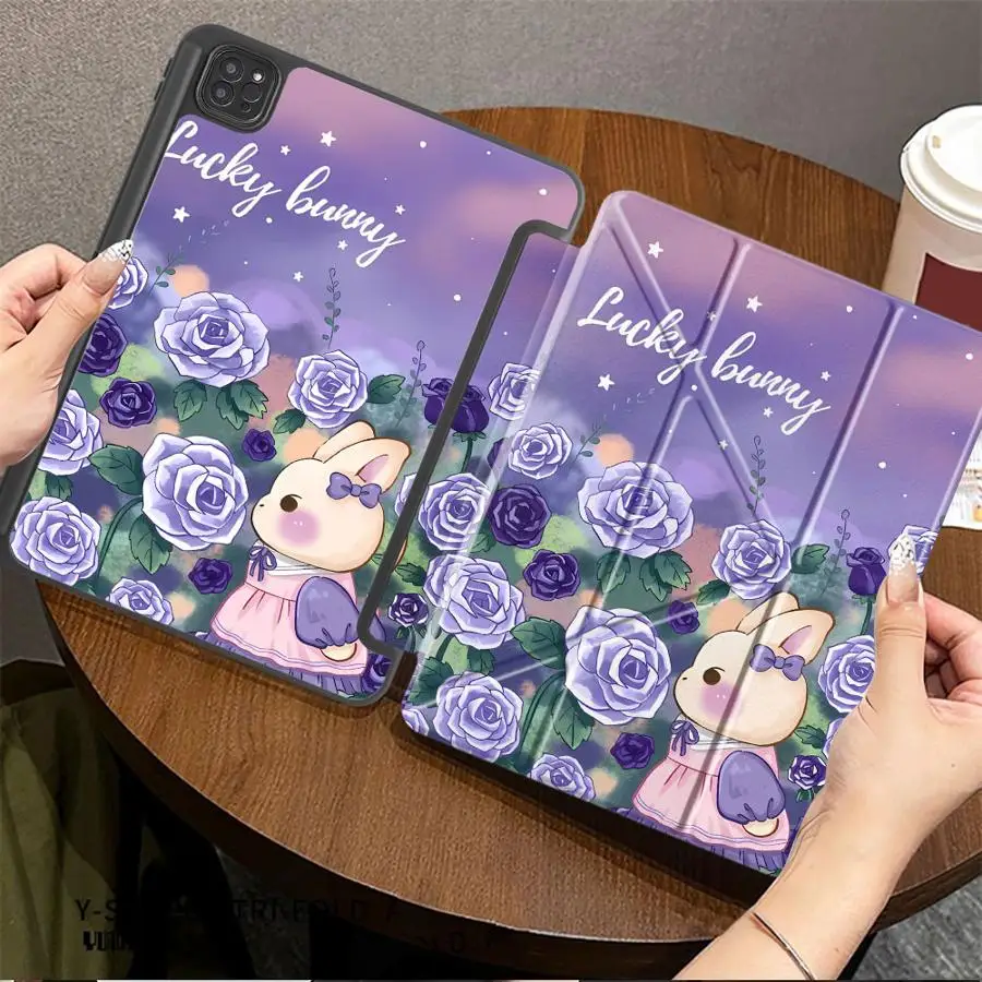 

Tablet Case For iPad Pro 2025 Pro 11th 10th 9th 8th 7th 12.9inch Mini 6 7 Air 4 5 M3 M2 1 2 M4 11inch Holder Cover Purple Rose