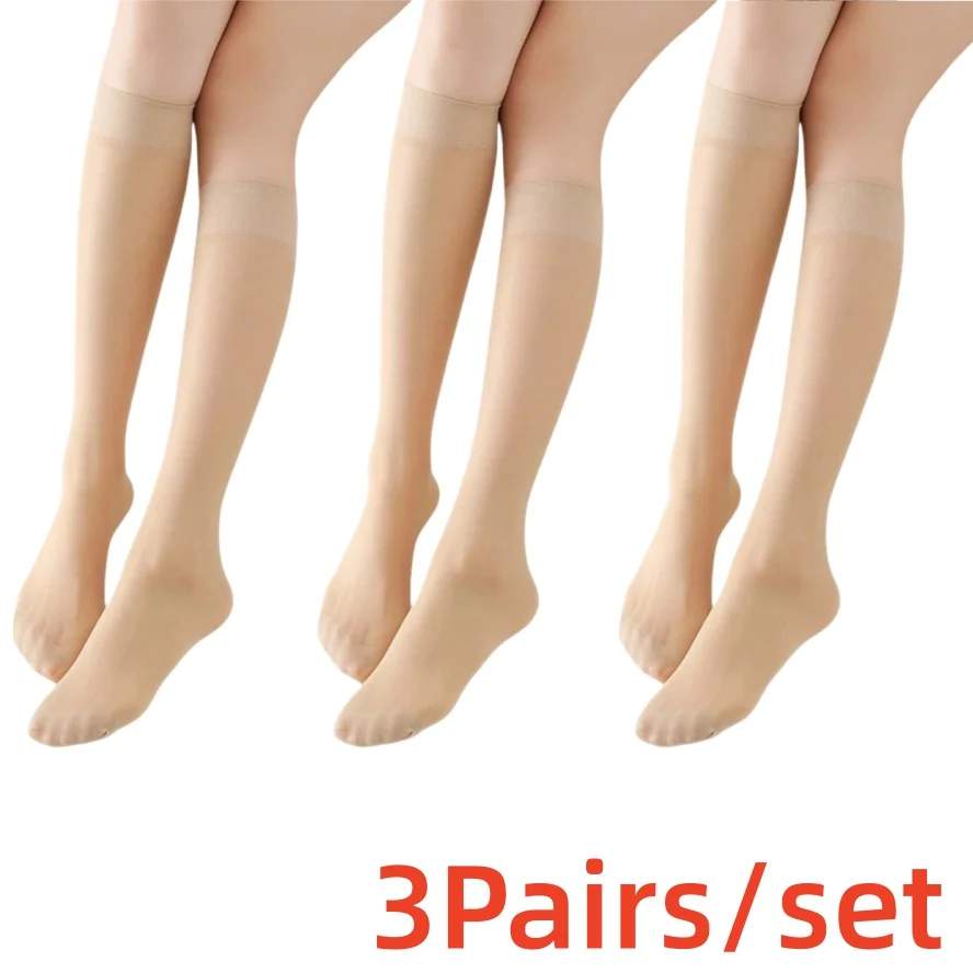 Sheer Glass Silk Socks for Women Summer Ultra Thin Transparent Mid Calf Socks Breathable Through Crew Socks 3Pairs