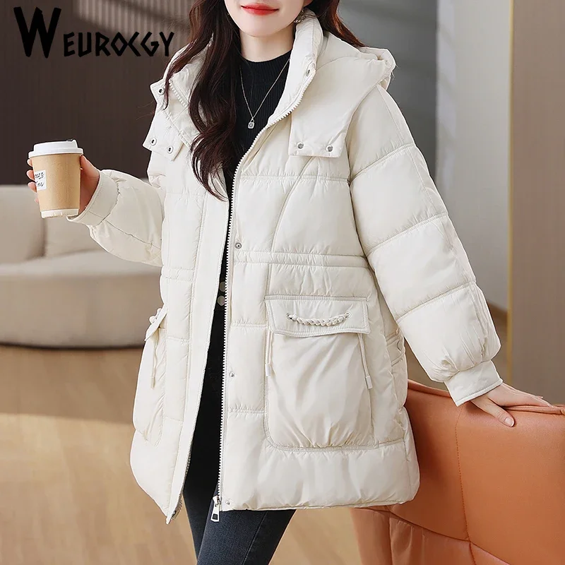 

2024 Winter New Style Korean Edition Women Coat Loose Versatile Down Cotton Hooded Jacket Woman Casual Warm Outerwear