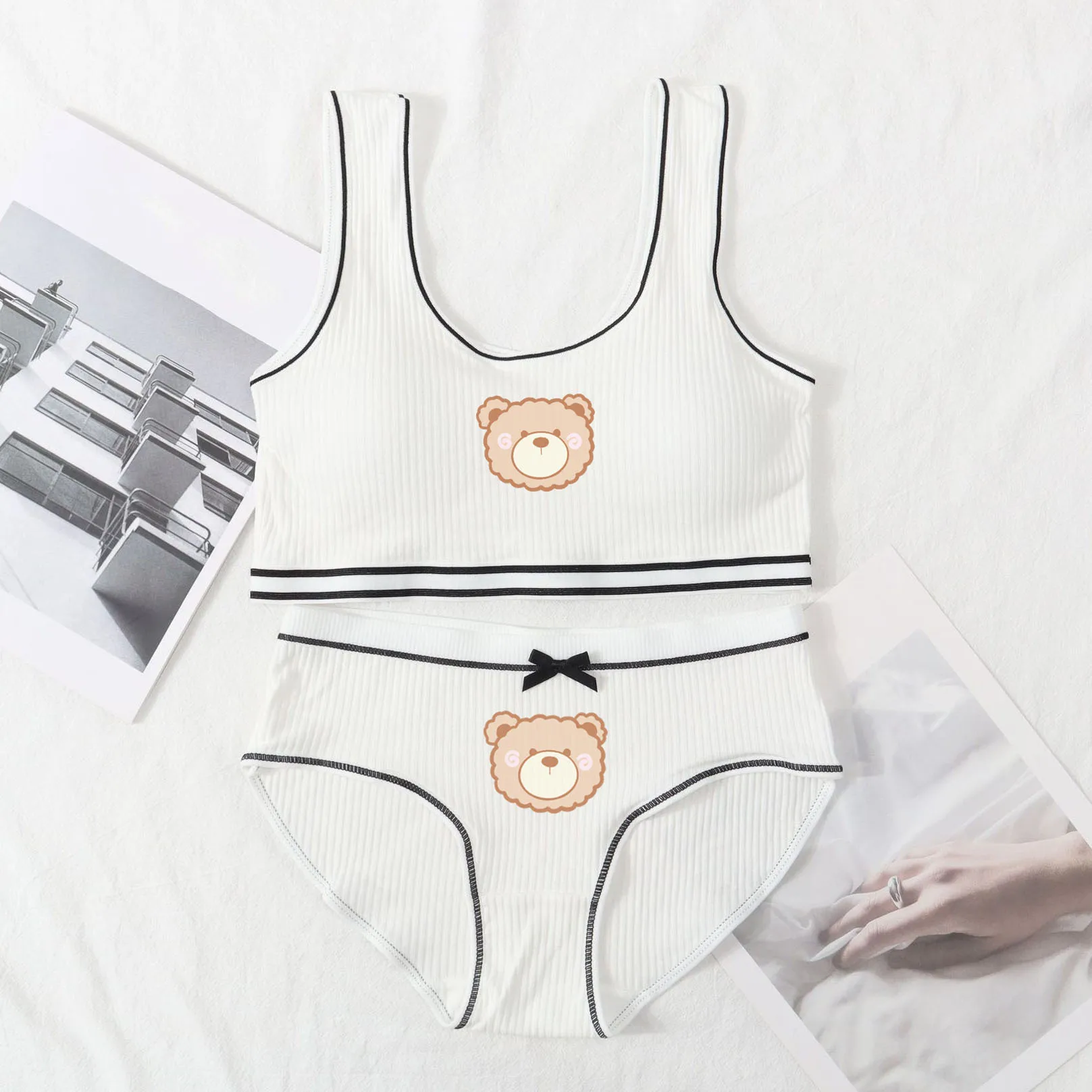 Underwear and Underpants Set Girls' Cartoon Sweet Cute Underwear Set Children's Developmental Period Cotton Vest Soft Girl Bra