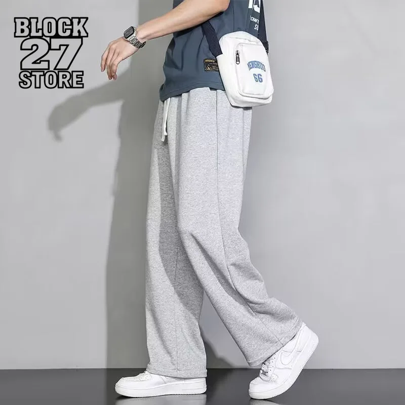 

Мужские серые спортивные штаны, летние тонкие прямые свободные широкие повседневные брюки, спортивные штаны в стиле Харадзюку, легкие дышащие модные брюки