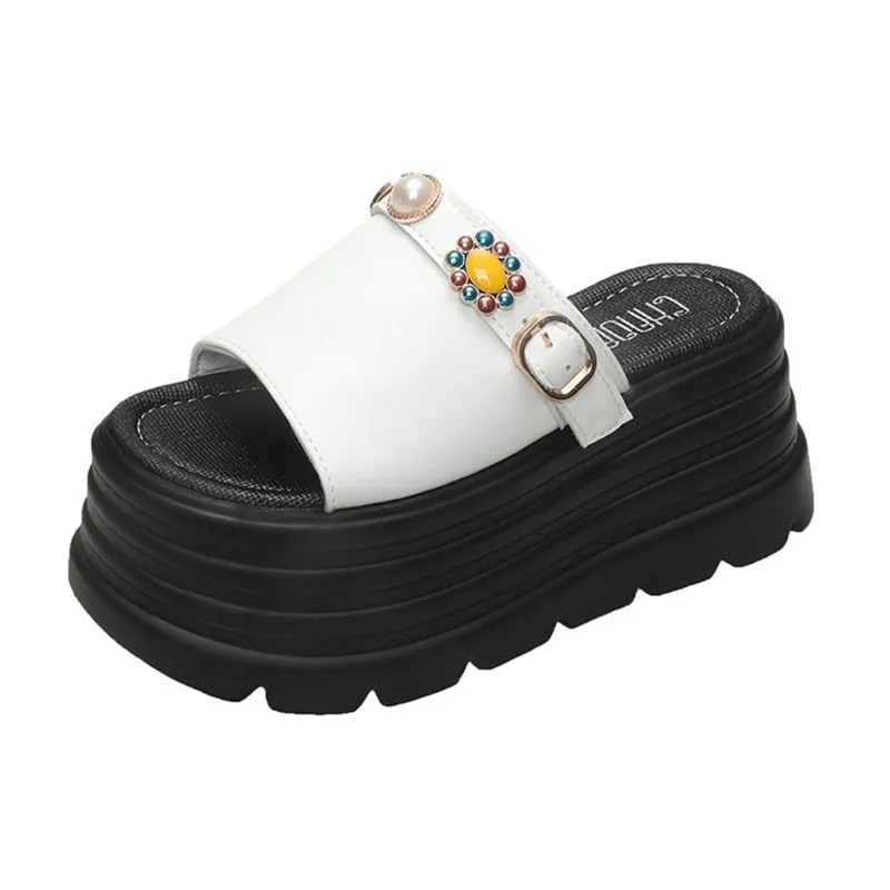 2026 8cm Fashion Sponge Cake Thick-soled Slippers for Women Summer New Style Ins Super Hot  Heightened Open Toe One-line Sandals