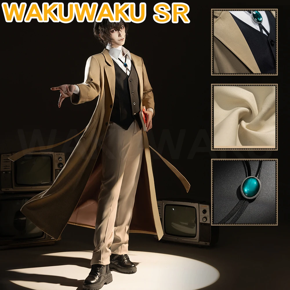

Dazai Косплей Костюм Аниме Косплей WakuWaku-SR Мужской Костюм Костюм Осаму Дазай Косплей Пальто Хэллоуин Униформа Косплей