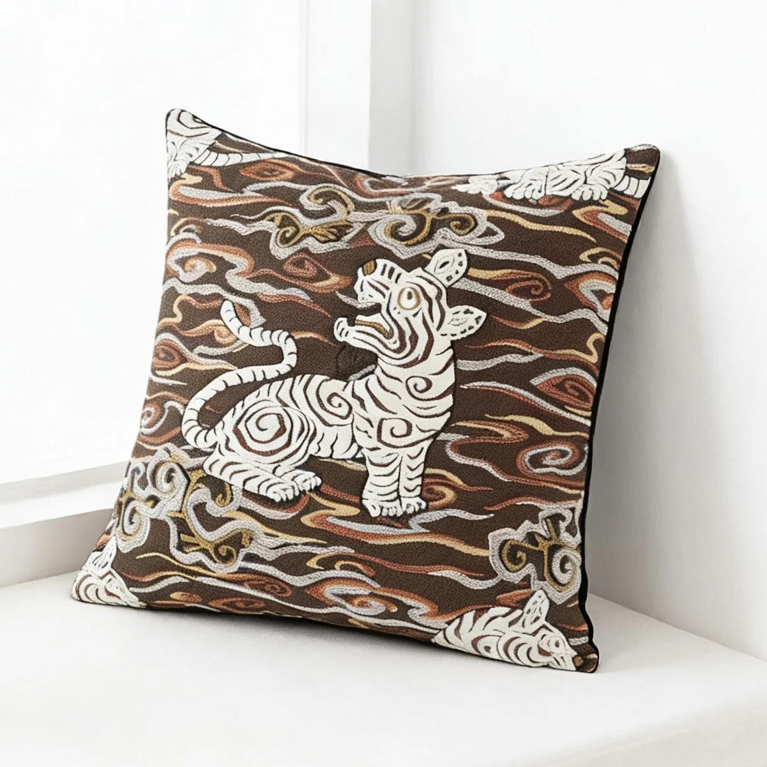 Vintage Woven Chenille Tiger Armchair Sofa Throw Pillow Case 45x45cm Home Living Room Decor Cushion Cover 1 Piece Pack Washable