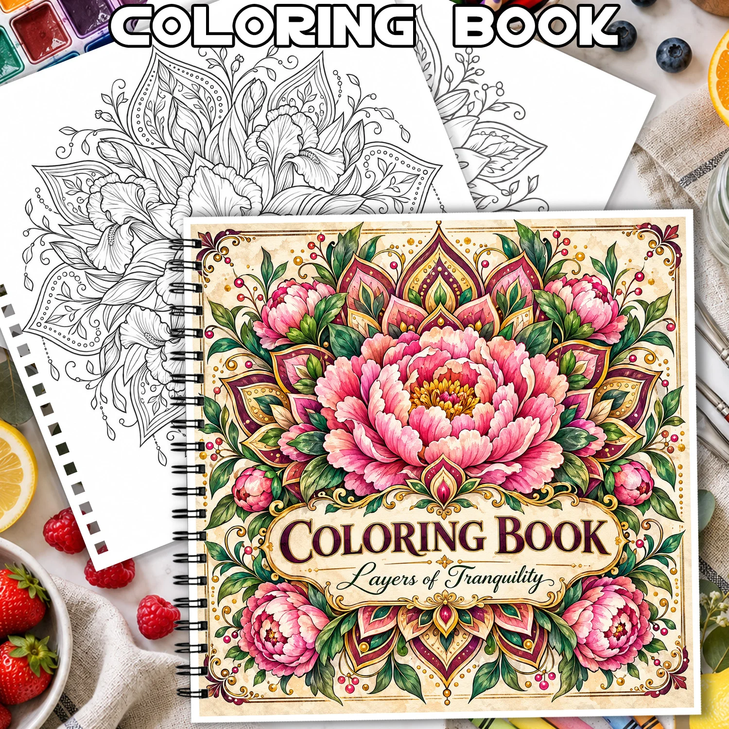 Spiral Binding Coloring Book Layers of Tranquility Floral Mandala Design for Adults Teens Showcasing Creativity Relieving Stress