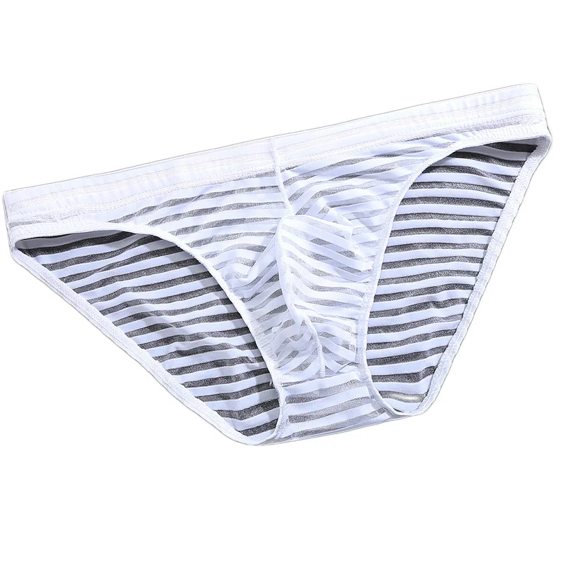 Men's Breathable Underwear L ow Waist Striped Briefs Ultra-thin Mesh Sexy Transparent Mesh Quick-drying Brief Underpants 3