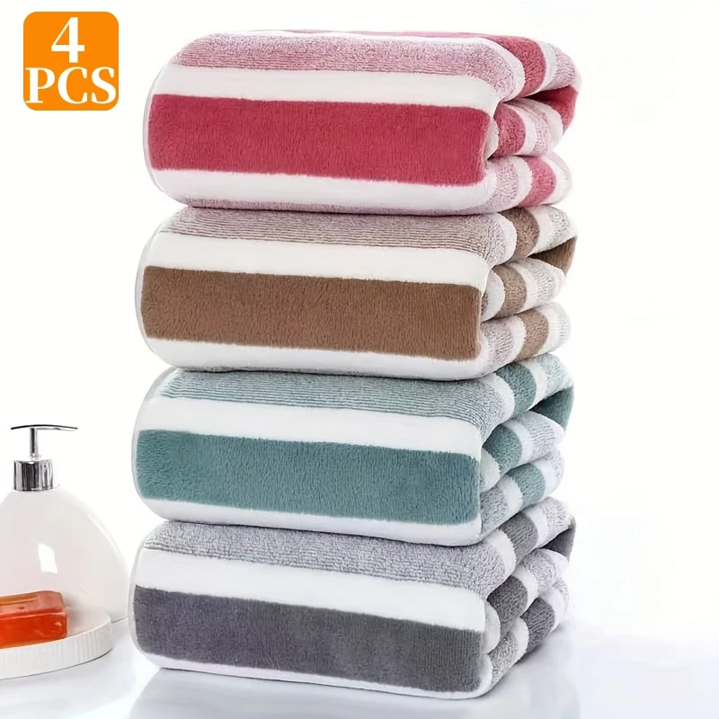 

4pcs Striped Pattern Towels, Soft Hand Towel, Bath Towel, Quick Drying Absorbent Towels For Bathroom, Bathroom Supplies