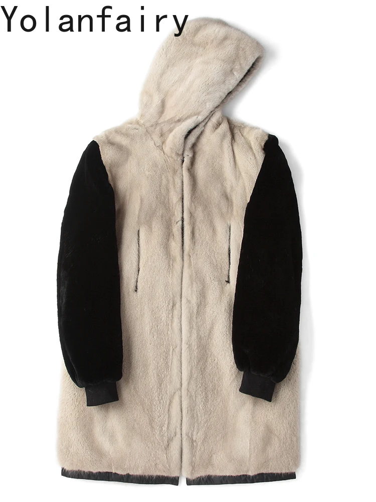 YOLANFAIRY ขนสัตว์ธรรมชาติ Parka เสื้อผ้าผู้ชายหรูหรา 2025 Hooded ขนสัตว์จริง Mink Fur Liner ความยาวกลาง Warm Man Jacket Parkas