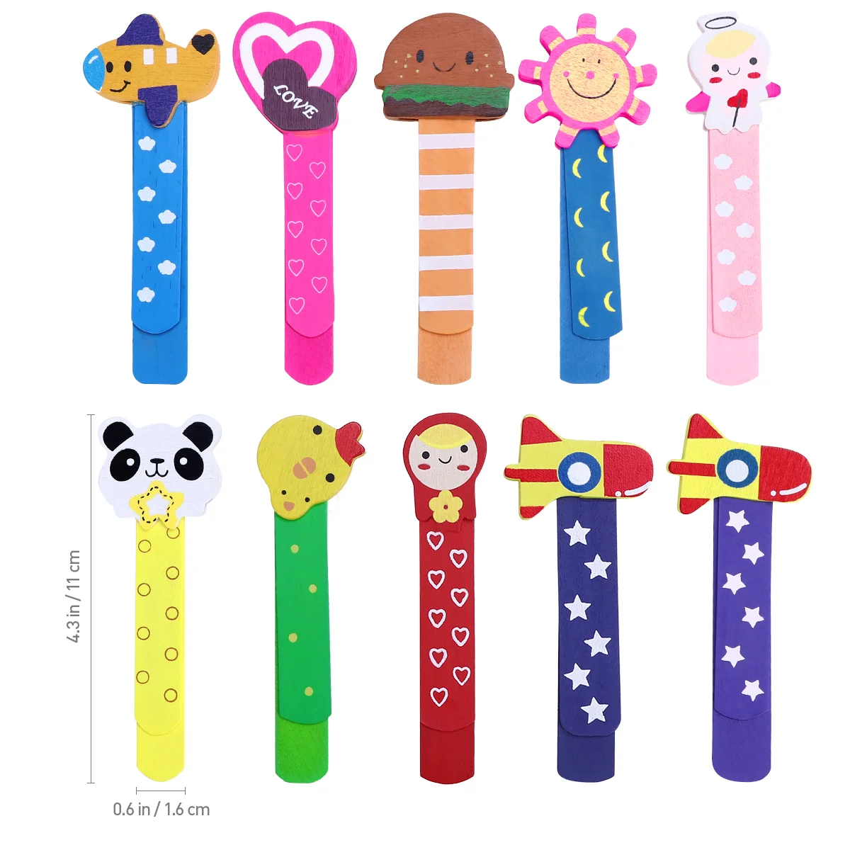 NUOLUX 10pcs Wood Book Marker with Ruler Scale Wooden Bookmarks with Cartoon Patterns (Mixed Styles Deliveried in Random)