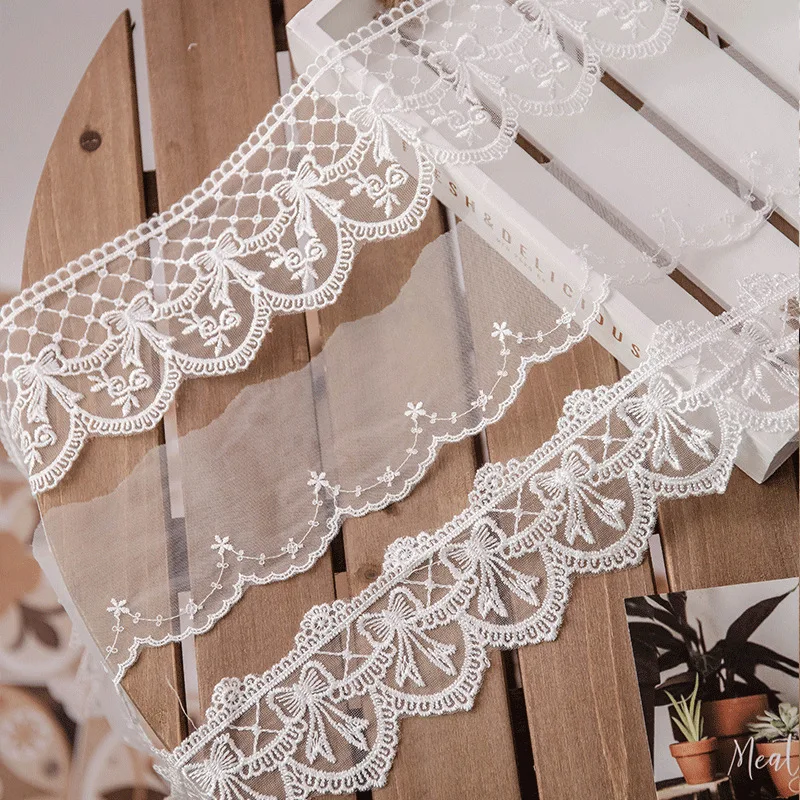 Lolita White Lace Ribbon, Sewing Accessories, 3D Butterfly Embroidery, Mesh Trimmings for Dress, Home Decorative DIY Crafts, 15Y
