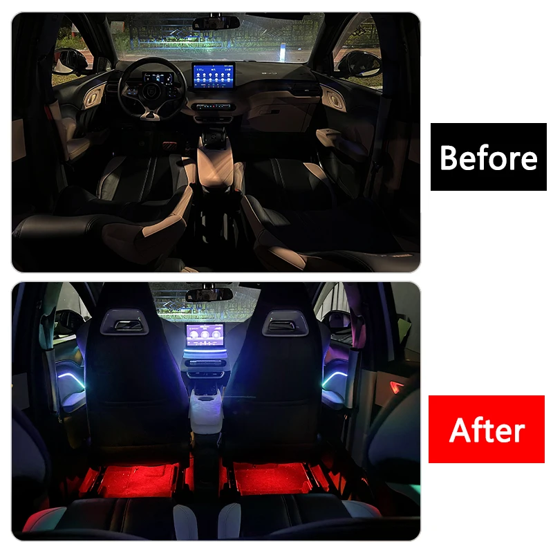 For BYD Seagull 2023-2024 Full Color Streamer Car Ambient Lights RGB 64 Color Universal LED Interior Hidden Strip Lamp