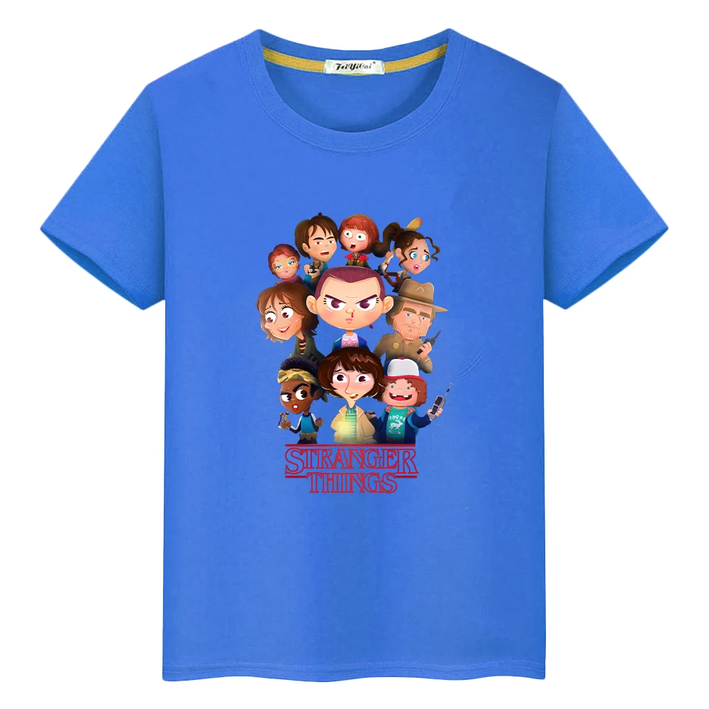 stranger things print t shirt for kids boy10year Anime Tees 100%Cotton Kawaii Short Tops tshirt y2k one piece kids clothes girls