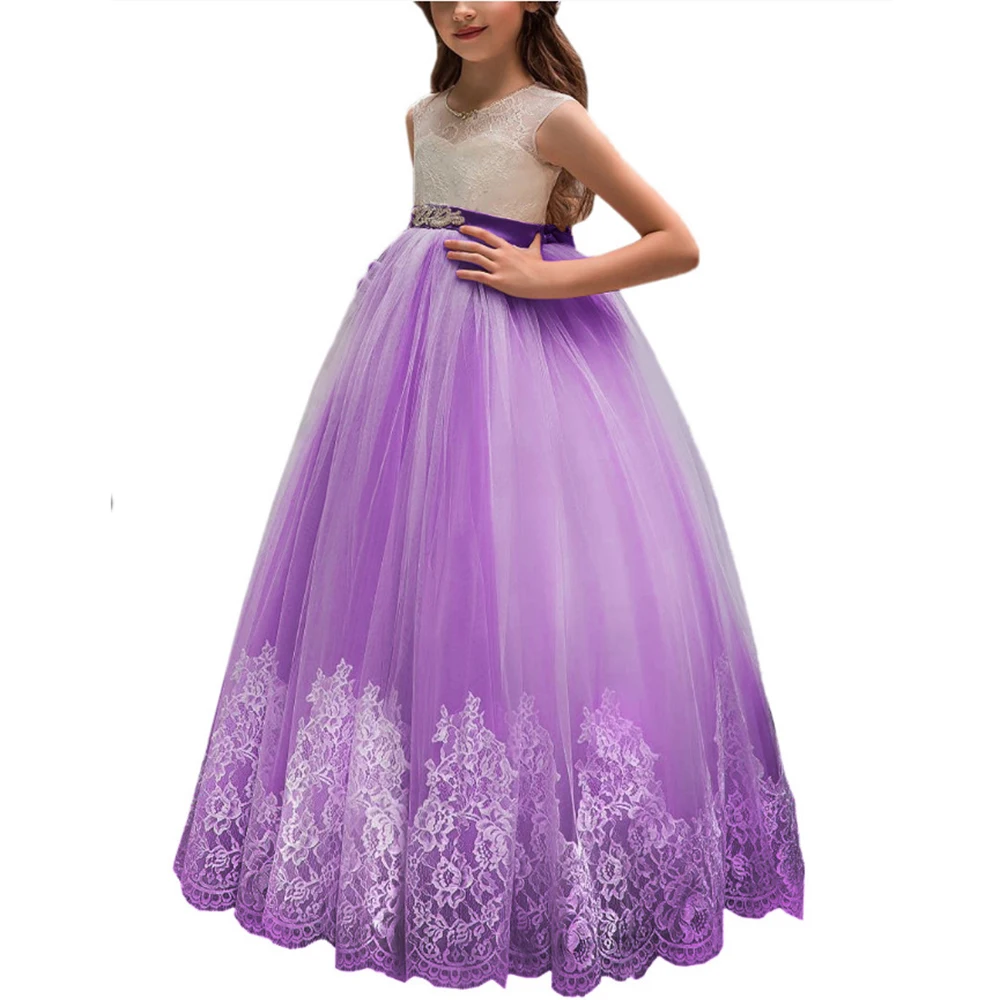 

Фиолетовое розовое платье для первого причастия для девочек, пояс из бисера, кружевное платье с цветочной аппликацией для девочек, платье для выпускного вечера, платье на заказ, Vestidos Longo