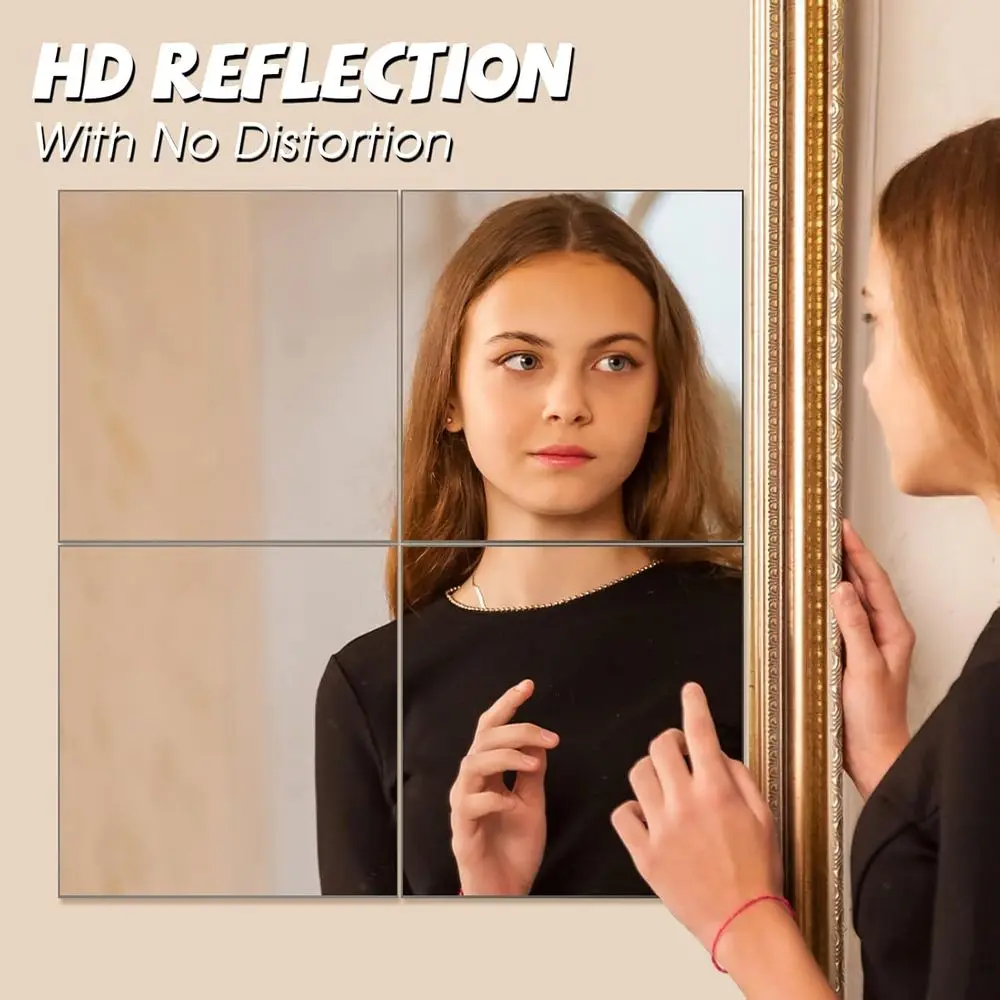 12 x 12 hochauflösende Glas-Wandspiegel für Heim-Fitnessstudio, Schlafzimmer, Wohnzimmer und mehr