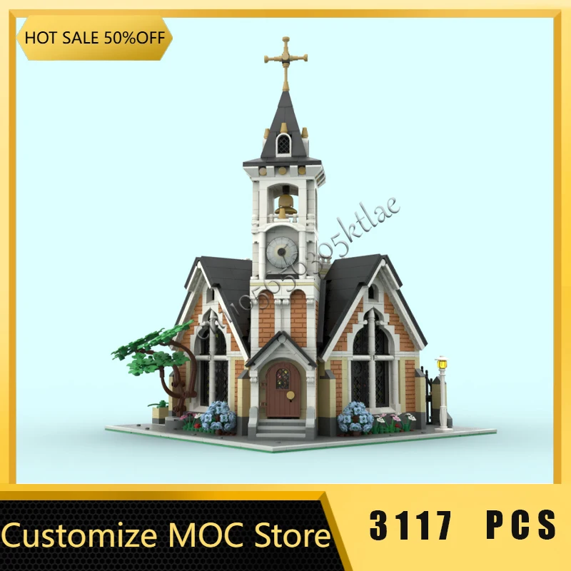3117 PCS MOC 창의적인 도시 거리 풍경 모듈식 기념 교회 모델 건축 블록 어린이 브릭 장난감 생일 선물
